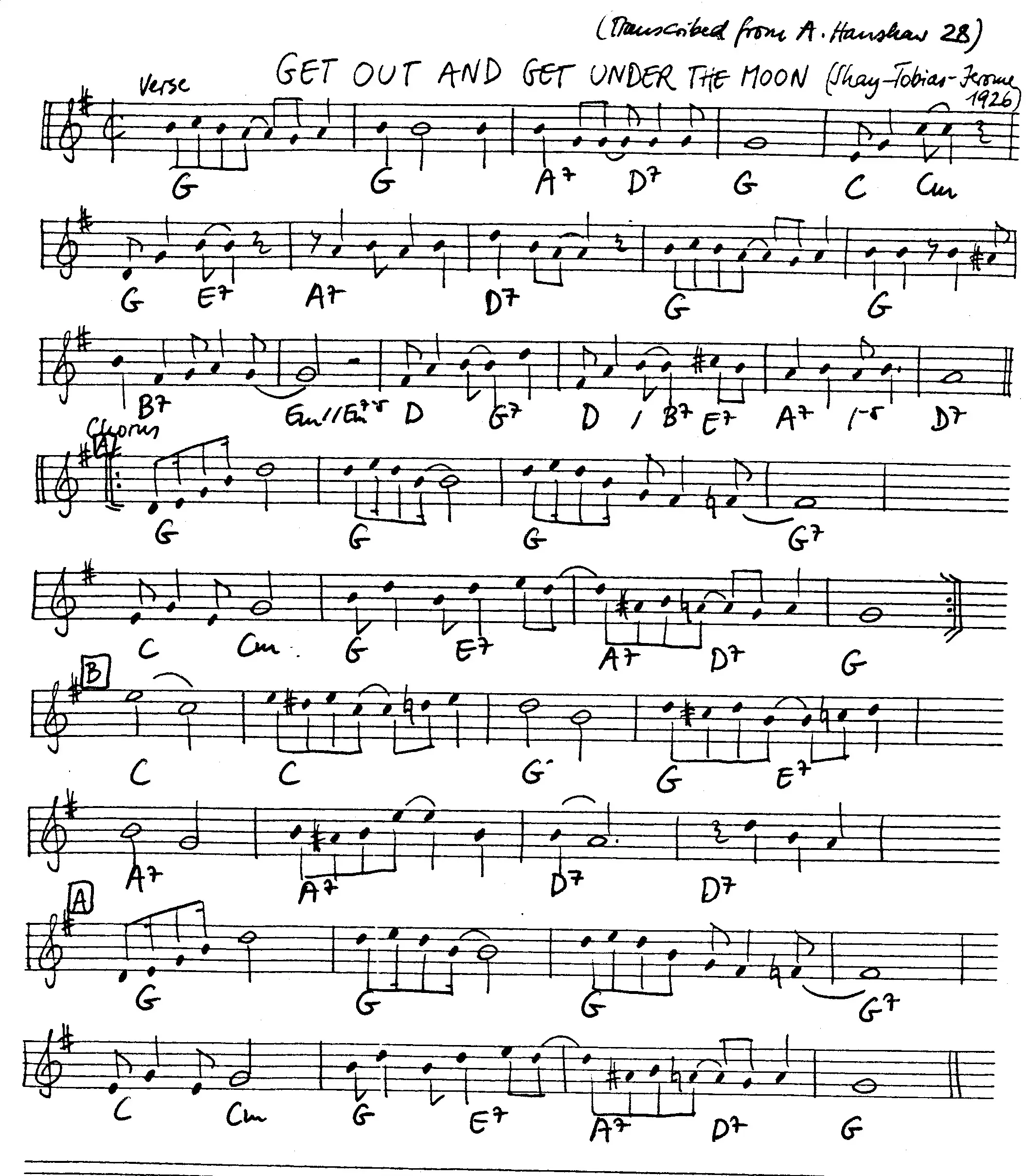 get out and get under the moon free jazz leadsheet - Courtesy of the Jungle Jazz Band